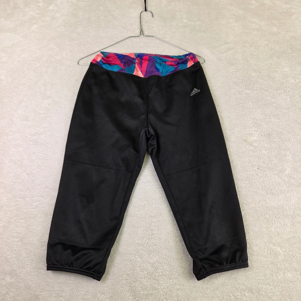 Adidas Aeroready Womens Black Cropped Joggers Geometric Waistband Size L 4513